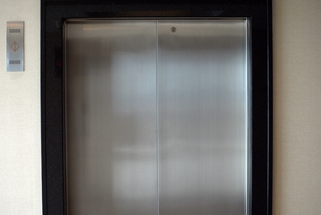 Modern elevator with closed doors