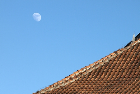 house on background of the moonの写真素材