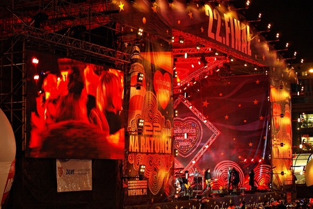 Warsaw, Poland. 13 January 2014. WOSP. Concert at the charity campaign of the Great Orchestra of Christmas Charity. Jurek Owsiakのeditorial素材