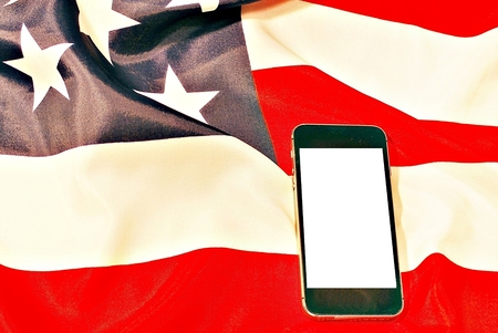 Smartphone and US flag.