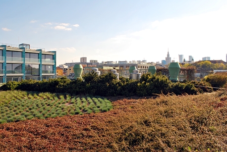 Warsaw, Poland. 20 April 2017 Ecological modern building. The building of the Library of the Warsaw University BUWのeditorial素材