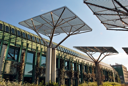 Warsaw, Poland. 20 April 2017 Ecological modern building. The building of the Library of the Warsaw University (BUW)のeditorial素材