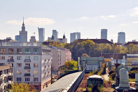 Warsaw, Poland. 20 April 2017 Ecological modern building. The building of the Library of the Warsaw University (BUW)のeditorial素材