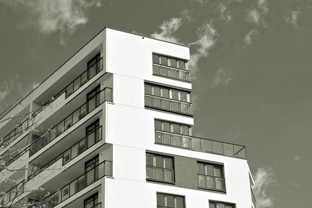 Modern, Luxury Apartment Building. Black and white