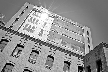 Modern, Luxury Apartment Building. Black and white