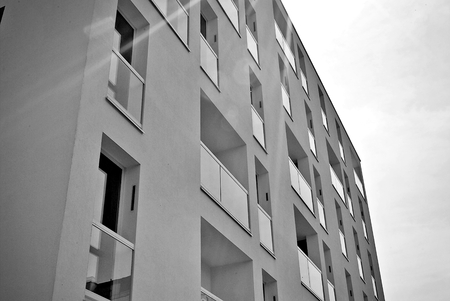 Modern, Luxury Apartment Building. Black and white