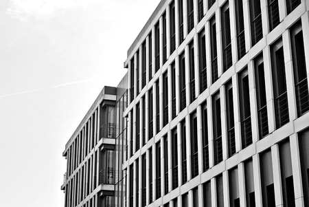 Modern office building. Architectural details of modern building. Black and white.