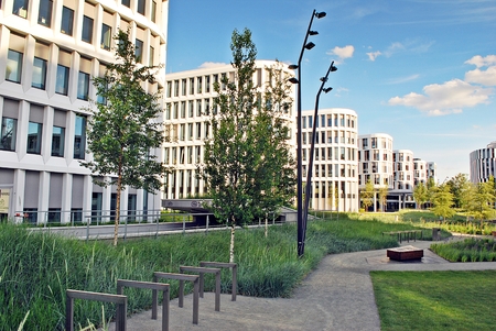 Warsaw, Poland.2 June 2017.Business Garden complex.Seven independent buildings characterized by original architecture and an internal green garden. More than 90000 mÂ² of modern office and amenity spaceのeditorial素材