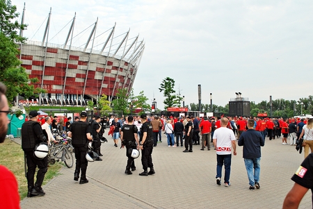 Warfsaw, Poland. June 10, 2017. Romanian fans in Warsaw before Poland. Romania football match,のeditorial素材