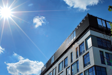 Modern building.Modern office building with facade of glassの写真素材