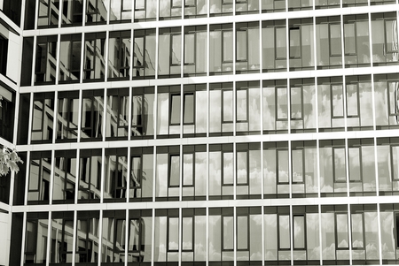 Modern office building. Architectural details of modern building. Black and white.