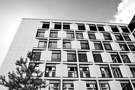 Modern office building. Architectural details of modern building. Black and white.
