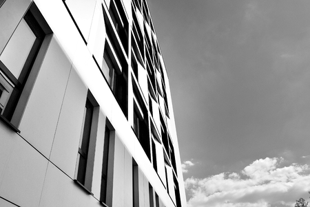 Modern office building. Architectural details of modern building. Black and white.の写真素材
