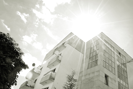 Modern, Luxury Apartment Building. Black and white
