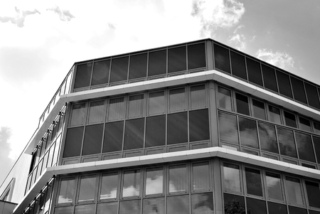 Modern office building. Architectural details of modern building. Black and white.の写真素材