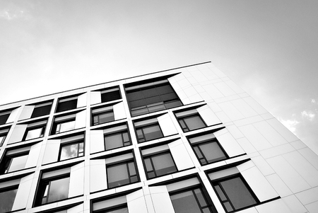 Modern office building. Architectural details of modern building. Black and white.の写真素材