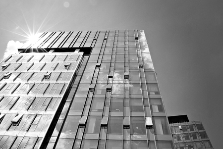 Modern office building. Architectural details of modern building. Black and white.