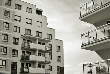 Modern, Luxury Apartment Building. Black and white
