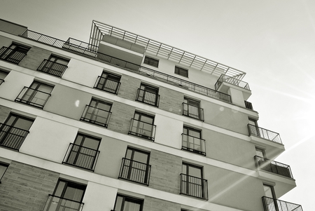 Modern, Luxury Apartment Building.Black and white.