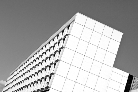 Modern building.Modern office building with facade of glass. Black and white.の写真素材