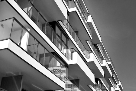 Modern, Luxury Apartment Building. Black and white.