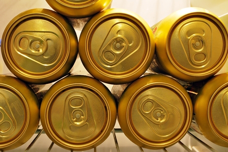 Golden beer cansの写真素材