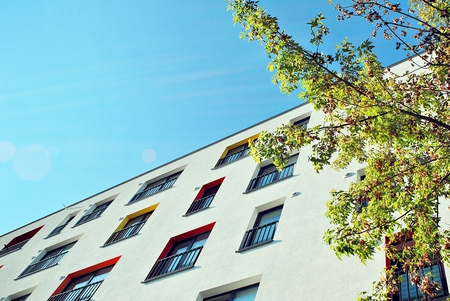 Modern, Luxury Apartment Building against blue sky
