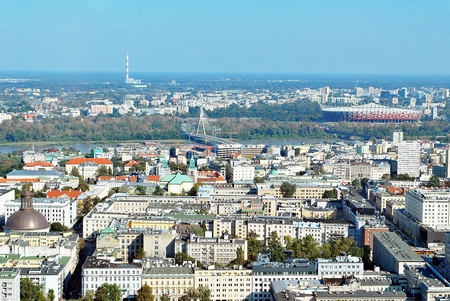 Warsaw, Poland. 30 September 2017. View of skyscrapers and modern architecture from Cosmopolitan...