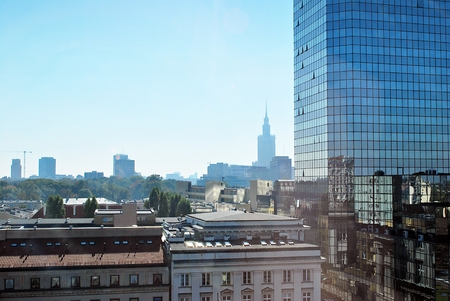 Warsaw, Poland. October 2, 2017. View of the modern skyscrapers in the city center.Warsaw skyline.のeditorial素材