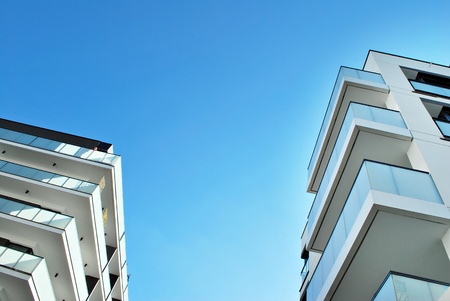 Modern, Luxury Apartment Building against blue sky