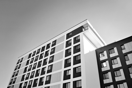 Modern, Luxury Apartment Building. Black and white