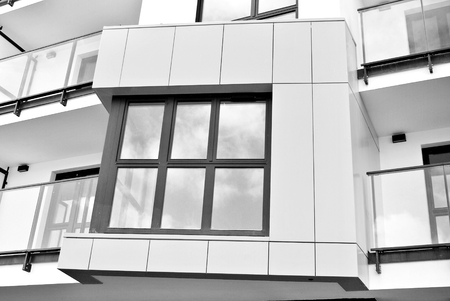 Modern, Luxury Apartment Building. Black and white