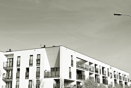 Modern apartment building. Facade of a modern apartment building. Black and white.