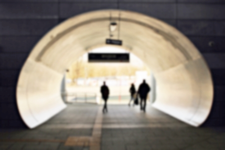 Blur empty walkway with tunnel roofの写真素材