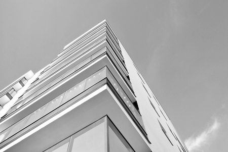 Modern apartment buildings. Facade of a modern apartment building. Black and white.の写真素材