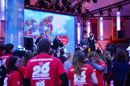Warsaw, Poland. 14 January 2017. 26th Grand Finale by the Great Orchestra of the Christmas Charity Foundation. The Grand Finale Center is traditionally located on Plac Defilad in front of the Palace of Culture and Science in Warsaw.のeditorial素材