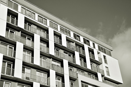 Facade of a modern apartment building. Black and whiteの写真素材