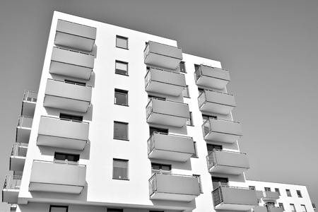 Facade of a modern apartment building. Black and whiteの写真素材