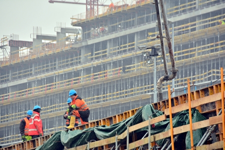 construction site workers in city