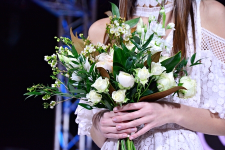 bride holding a wedding bouquetの写真素材