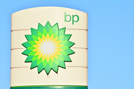 Warsaw, Poland. 14 March 2018. Sign BP. Company signboard BPのeditorial素材