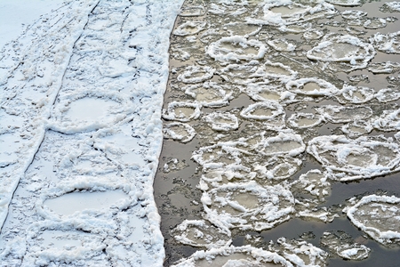 Winter landscape in the river, the river was put in ice