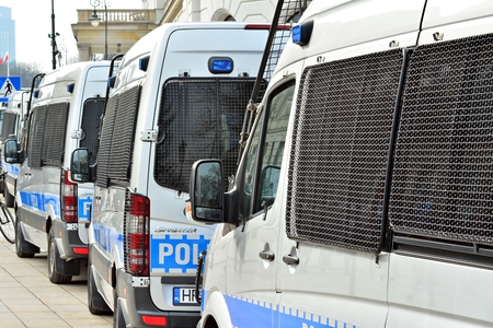 Warsaw, Poland. 10 March 2018. In the event of yet another commemoration of the Smolensk plane crash police.のeditorial素材