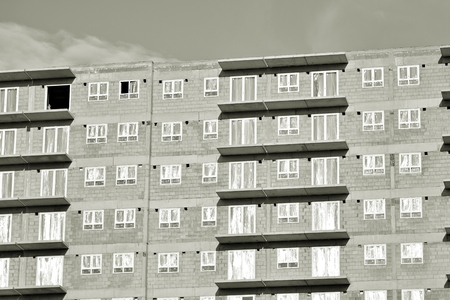 High-rise building under construction. Black and white.の写真素材