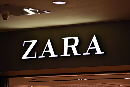 Warsaw, Poland. 14 March 2018. Sign Zara. Company signboard Zaraのeditorial素材