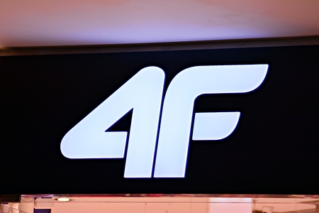 Warsaw, Poland. 16 March 2018. Sign 4F. Company signboard 4F.のeditorial素材