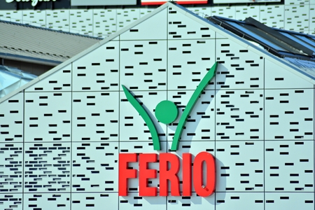 Warsaw, Poland. 18 March 2018. Sign Ferio. Company signboard Ferio.