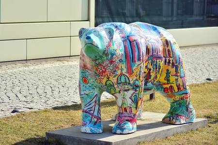 Warsaw, Poland. 25 March 2018. the German-Polish Encounter School. Willy Brandt School in Warsaw. Teddy bear symbol of Berlinのeditorial素材