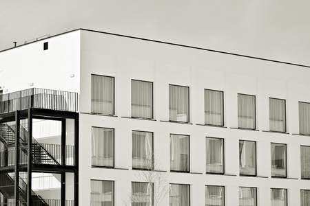 Modern apartment building exterior. Black and white.の写真素材