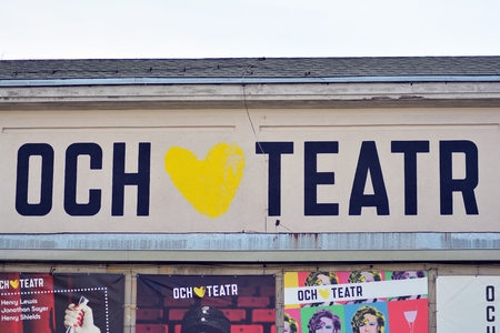 Warsaw, Poland. 3 April 2018. Sign Och Theater. Company signboard Och Theater.のeditorial素材